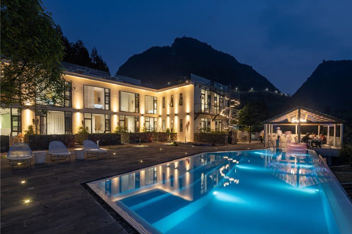 有麻将机免费停车渡云栖/泳池山景双床房  室 人 床近黑山谷风景区